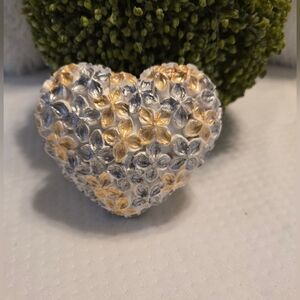 Beautiful Porcelain Heart. Textured With Gold & Silver Flowers Decor